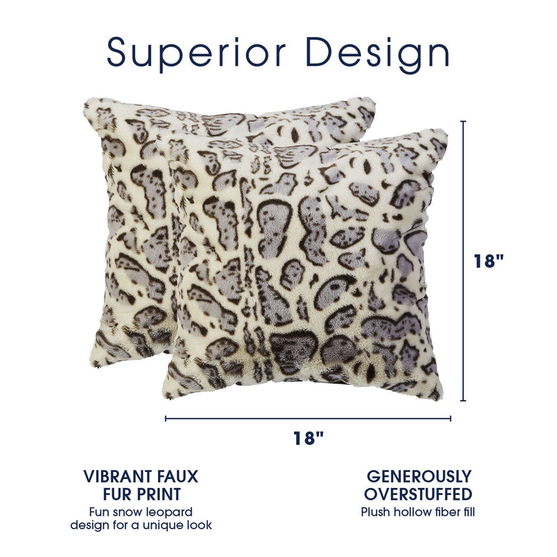 Cheer Collection Set of 2 Snow Leopard Print Throw Pillows - Soft Velvety Faux Fur Decorative Lumbar Couch Pillows