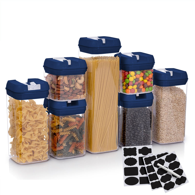 Cheer Collection Set of 7 Airtight Food Storage Containers plus Dry Erase Marker and Label - Multiple Colors Available - Cheer Collection
