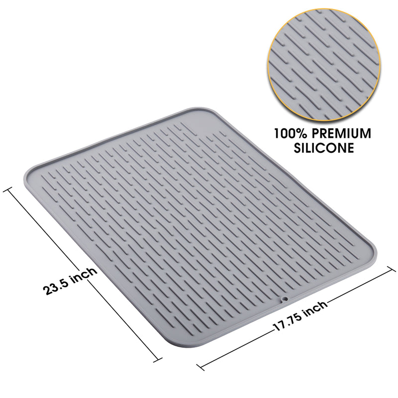 Cheer Collection Silicone Dish Drying Mat for Kitchen Counter, Silicone Drying Pad and Trivet for Dishes, Dishwasher Safe and Heat Resistant
