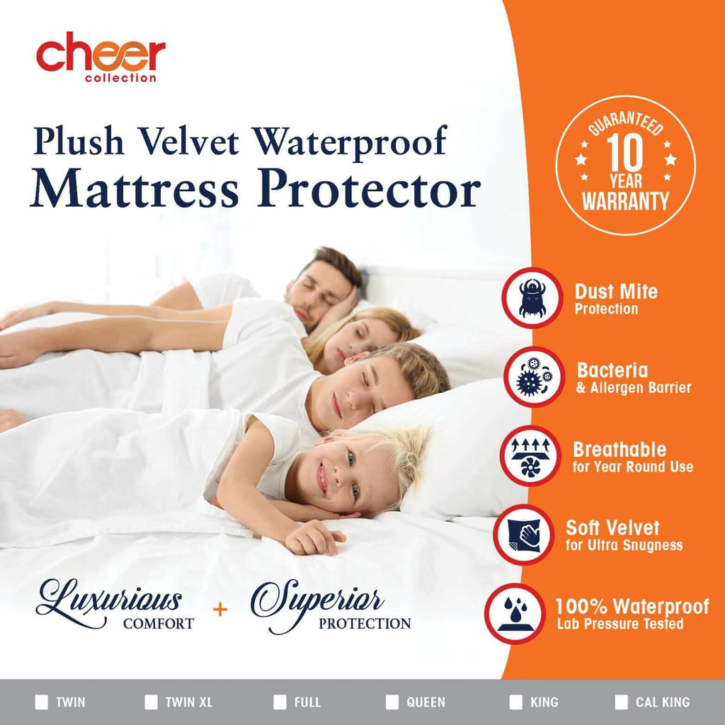 Cheer Collection Velvet Plush Waterproof Mattress Protector - Assorted Size