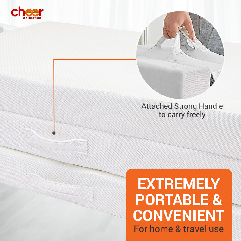 Cheer Collection 4" Folding Mattress, Tri-Fold Floor Mat for Compact Storage with Soft Bamboo Washable Cover- Foldable Sleeping Pad and Floor Mattress