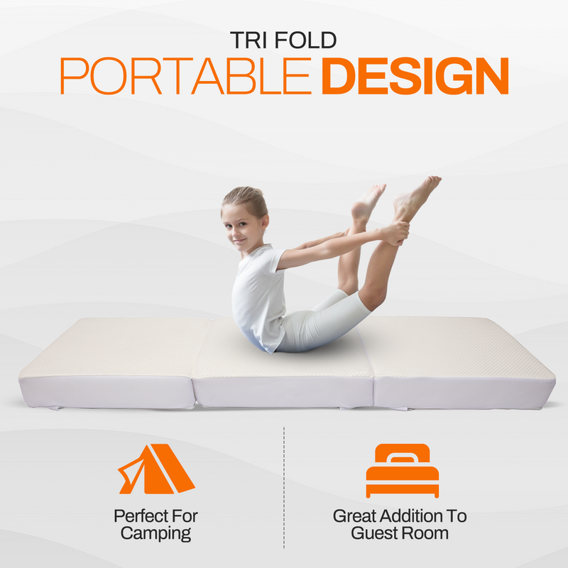 Cheer Collection Tri-Fold Memory Foam Mattress - 4" Thick Gel Infused Foam Folding Bed for Guests
