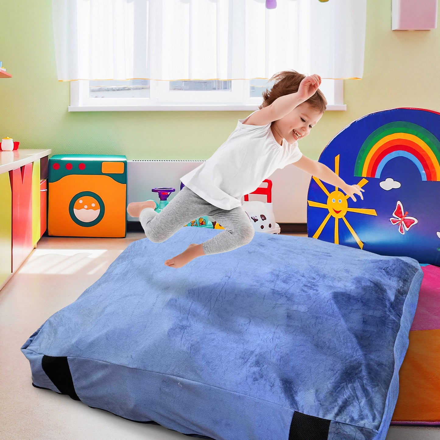 Cheer Collection Sensory Crash Pad Filled with Foam Blocks, Soft Foam Mat for Kids and Adults with Washable Cover, Giant Bean Bag with Vent Holes