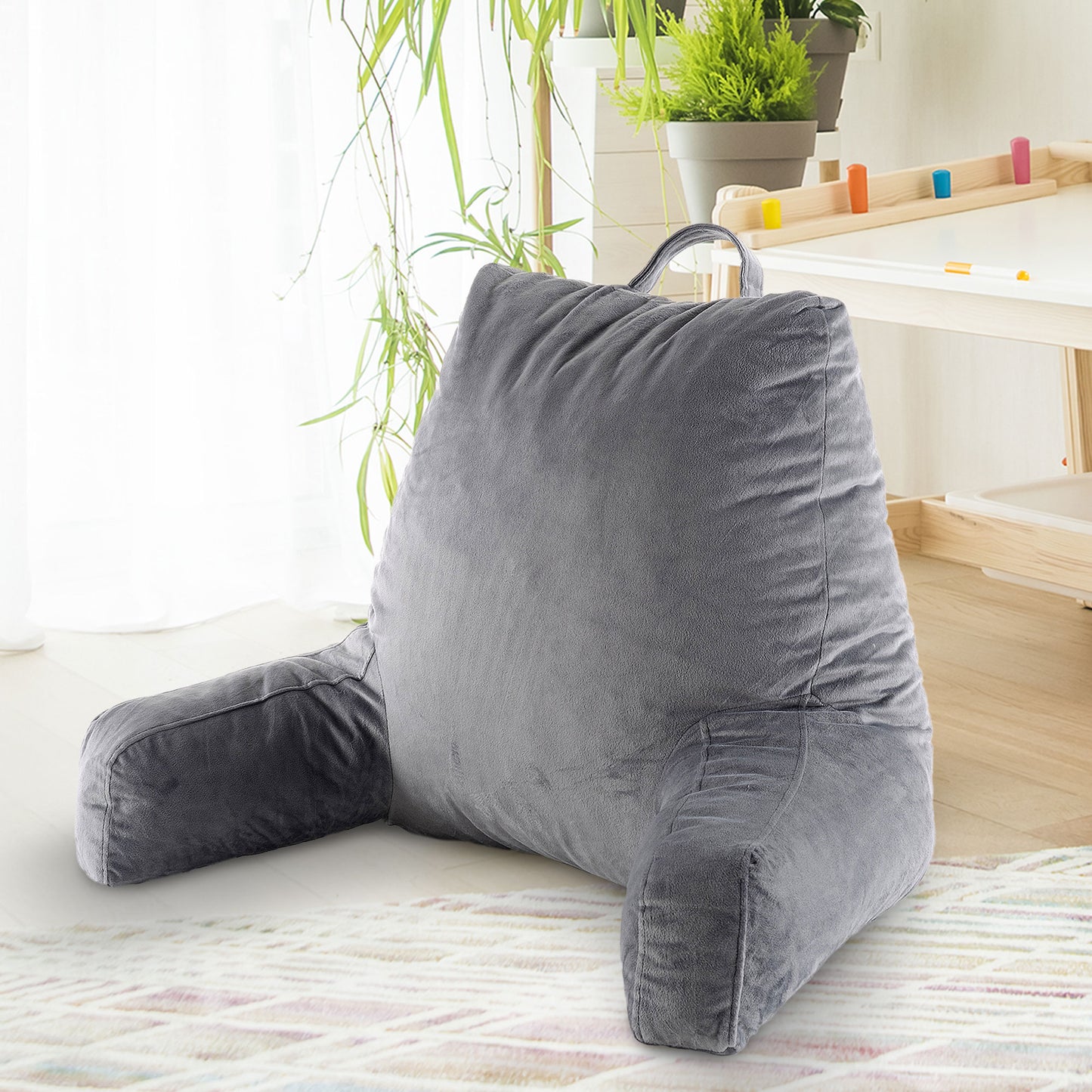 Cheer Collection Kids Size Reading and Gaming Pillow with Armrest - Plush Fiber Filled Backrest Pillow
