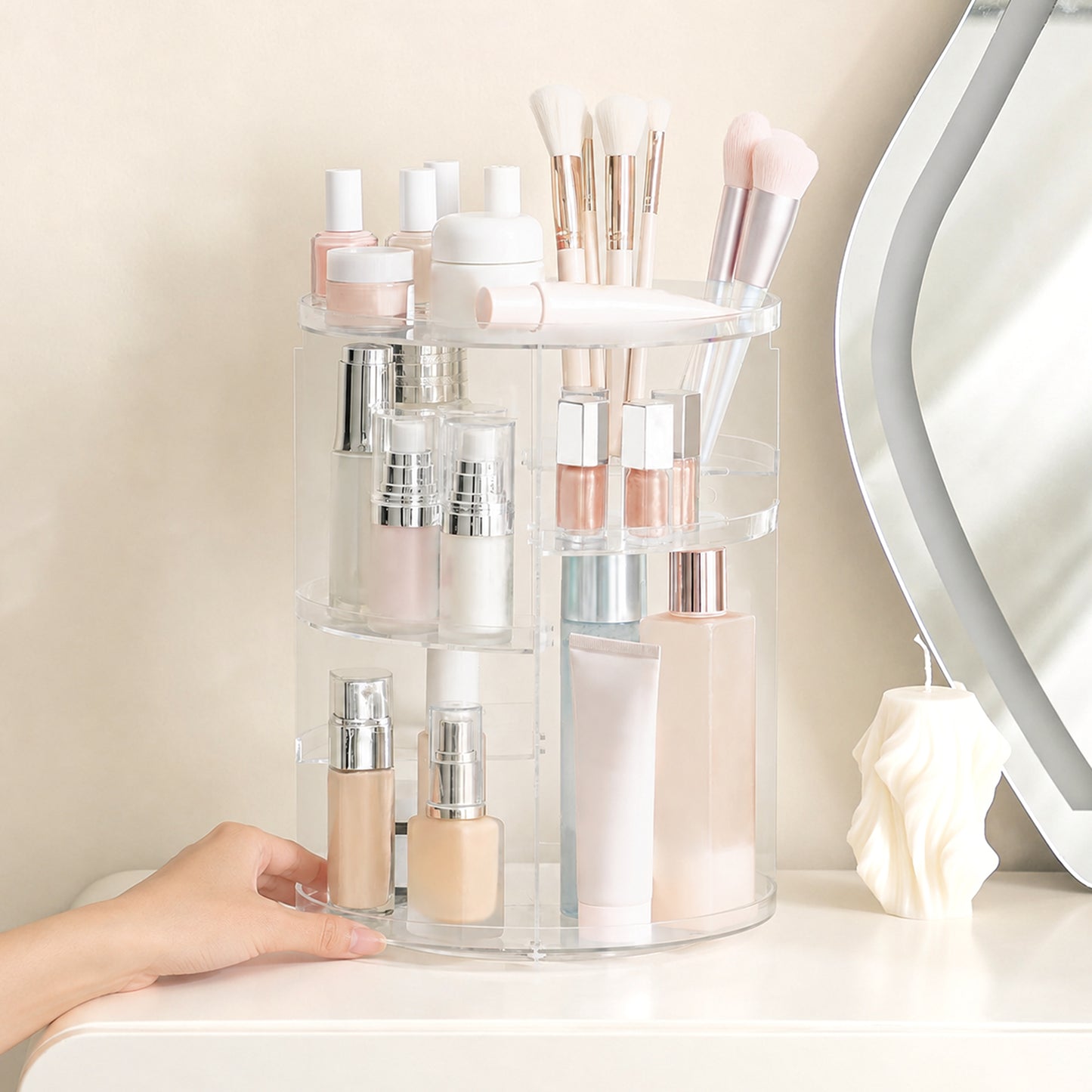 Cheer Collection Clear Rotating Skincare Organizer with 8 Adjustable Layers