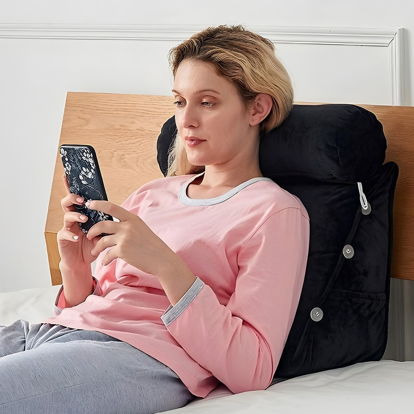 Cheer Collection Wedge Shaped Back Support Pillow and Bed Rest Cushion for Reading, Gaming, Watching - with Adjustable Neck Pillow