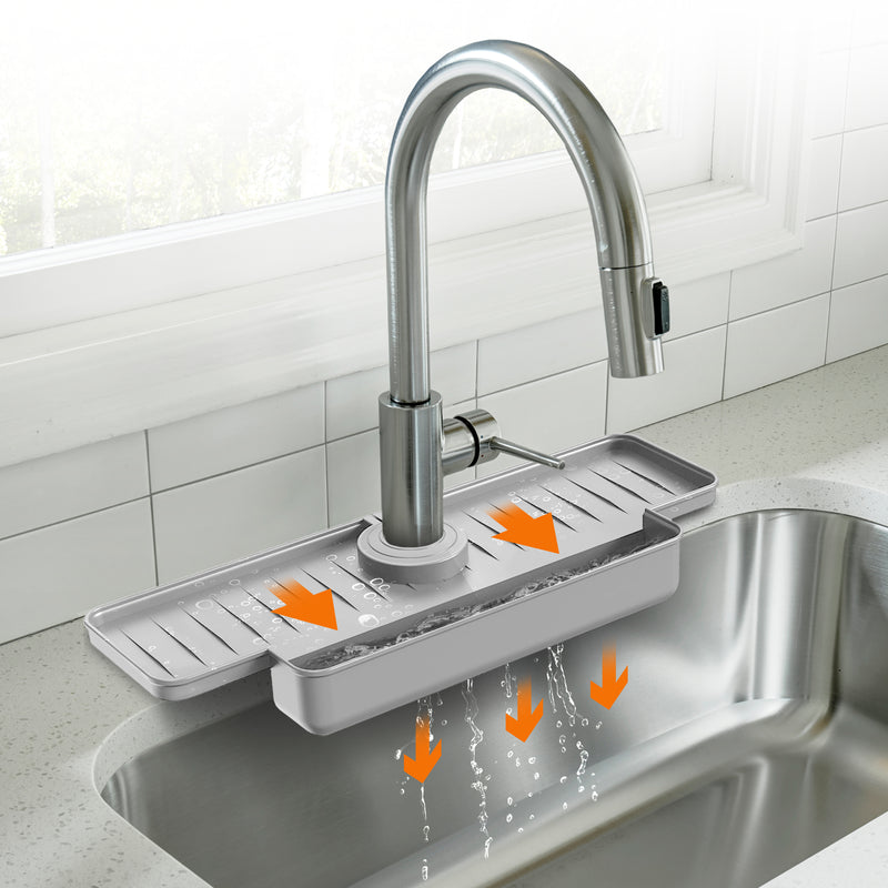 Cheer Collection Silicone Faucet Draining Mat and Splash Guard with Anti-Slip Soap Holder