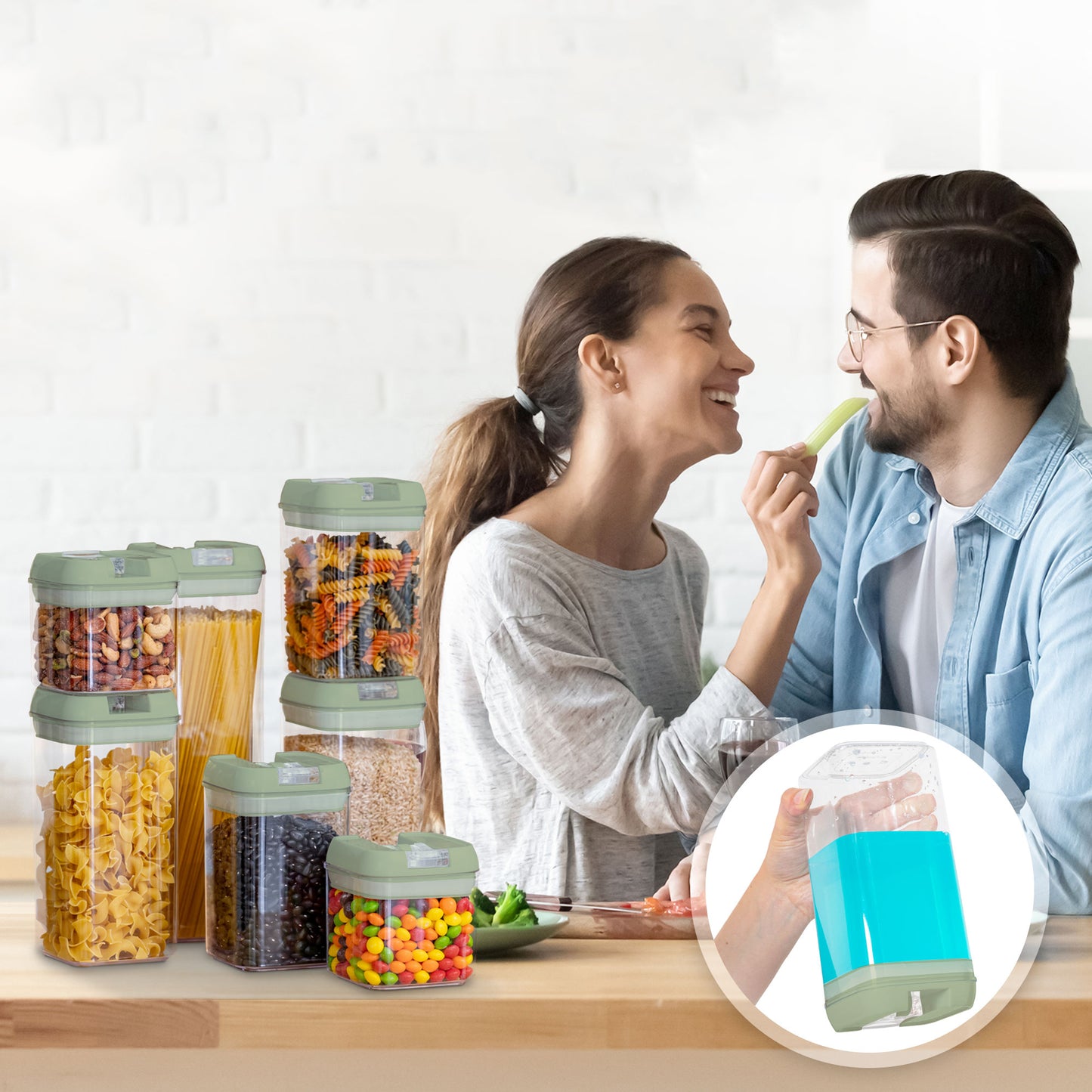 Cheer Collection Set of 7 Airtight Food Storage Containers plus Dry Erase Marker and Label - Multiple Colors Available
