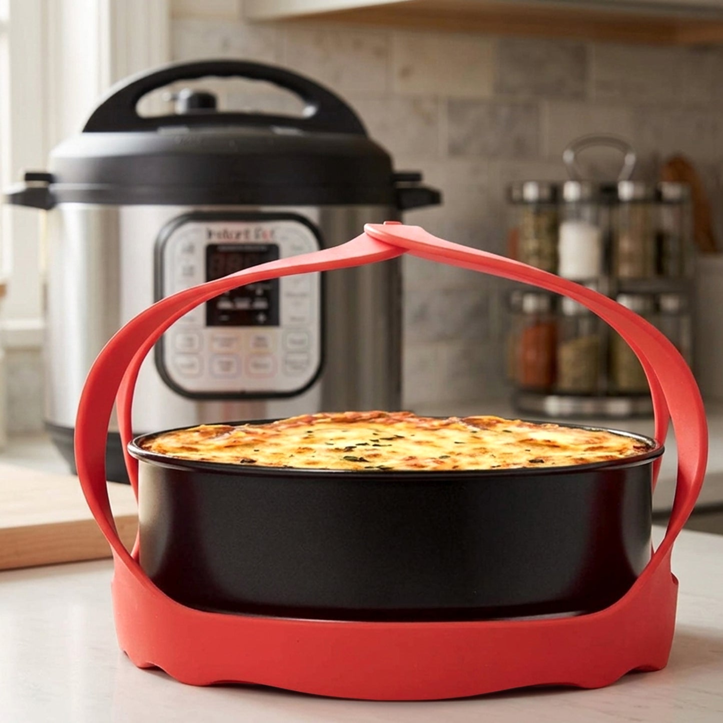 Cheer Collection Silicone Cooking Pot Lifter, Silicone Bakeware Sling for 3-Quart Pressure Cookers