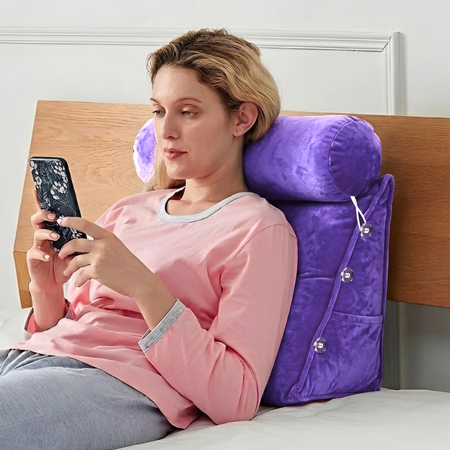 Cheer Collection Wedge Shaped Back Support Pillow and Bed Rest Cushion for Reading, Gaming, Watching - with Adjustable Neck Pillow