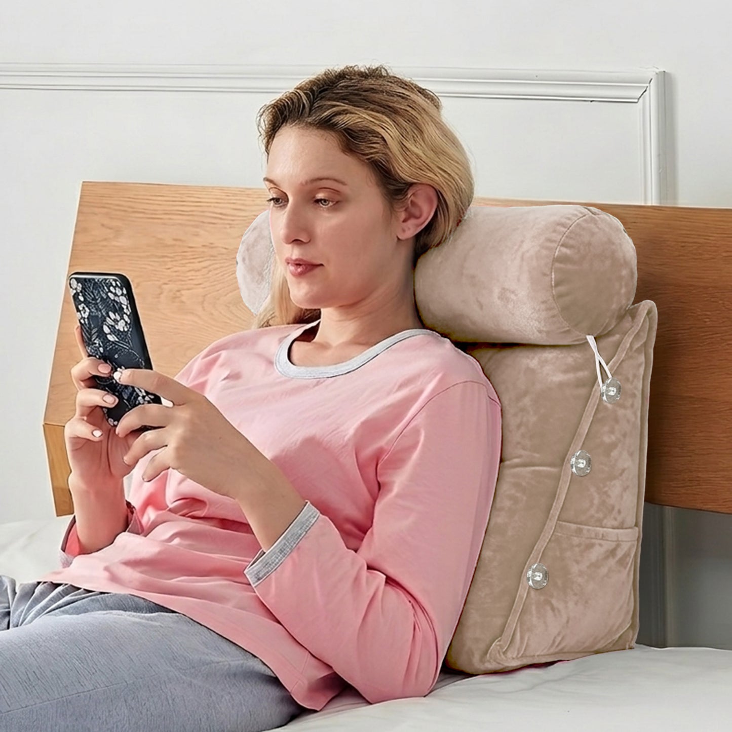 Cheer Collection Wedge Shaped Back Support Pillow and Bed Rest Cushion for Reading, Gaming, Watching - with Adjustable Neck Pillow