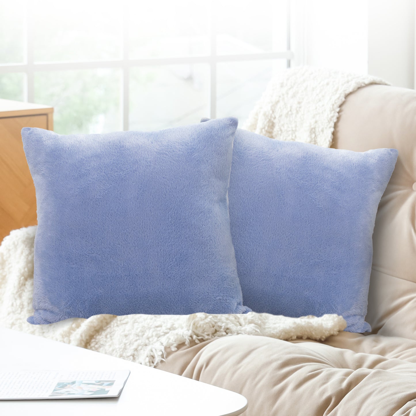 Cheer Collection Microsherpa Throw Pillow - Ultra Soft and Fluffy, Elegant Home Decor, Velvet Stylish Accent Pillows - 18" x 18" - Set of 2