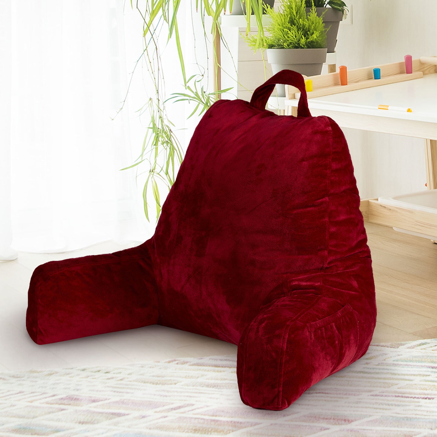 Cheer Collection Kids Size Reading and Gaming Pillow with Armrest - Plush Fiber Filled Backrest Pillow