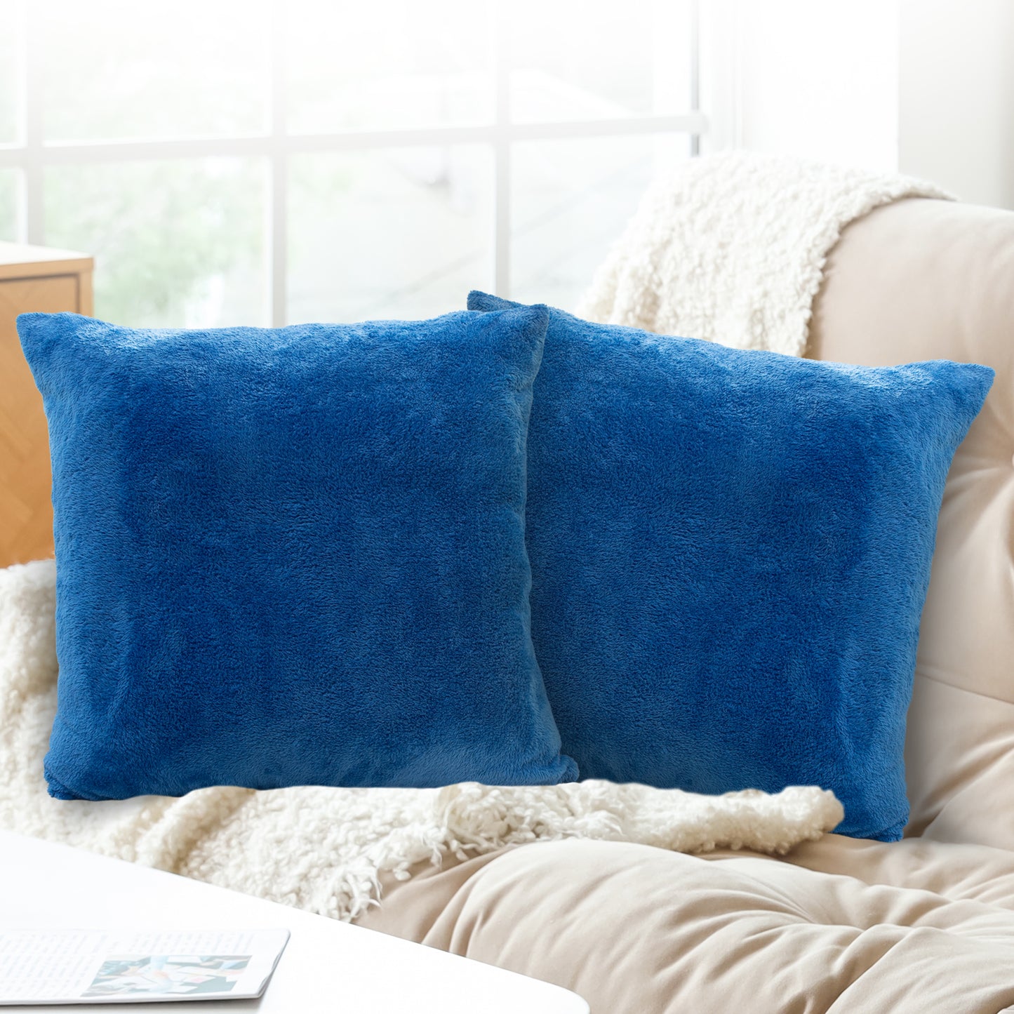Cheer Collection Microsherpa Throw Pillow - Ultra Soft and Fluffy, Elegant Home Decor, Velvet Stylish Accent Pillows - 18" x 18" - Set of 2