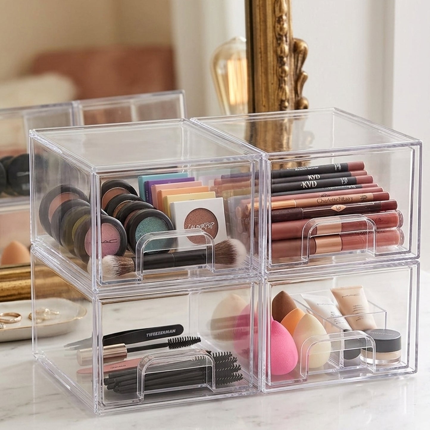 Cheer Collection Stackable Clear Storage Drawer Organizers, Set of 4