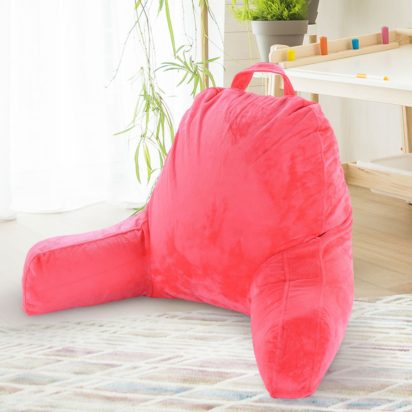 Cheer Collection Kids Size Reading and Gaming Pillow with Armrest - Plush Fiber Filled Backrest Pillow