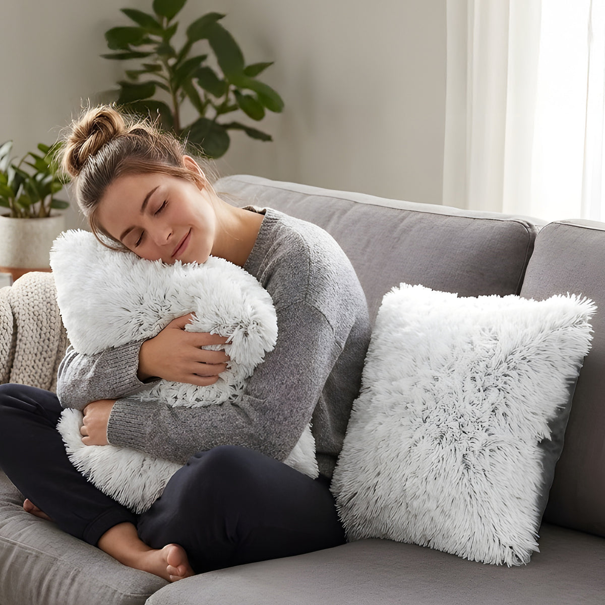 Cheer Collection Shaggy Long Hair Throw Pillows - Super Soft and Plush Faux Fur Accent Pillows - 20 x 20 inches - Set of 2