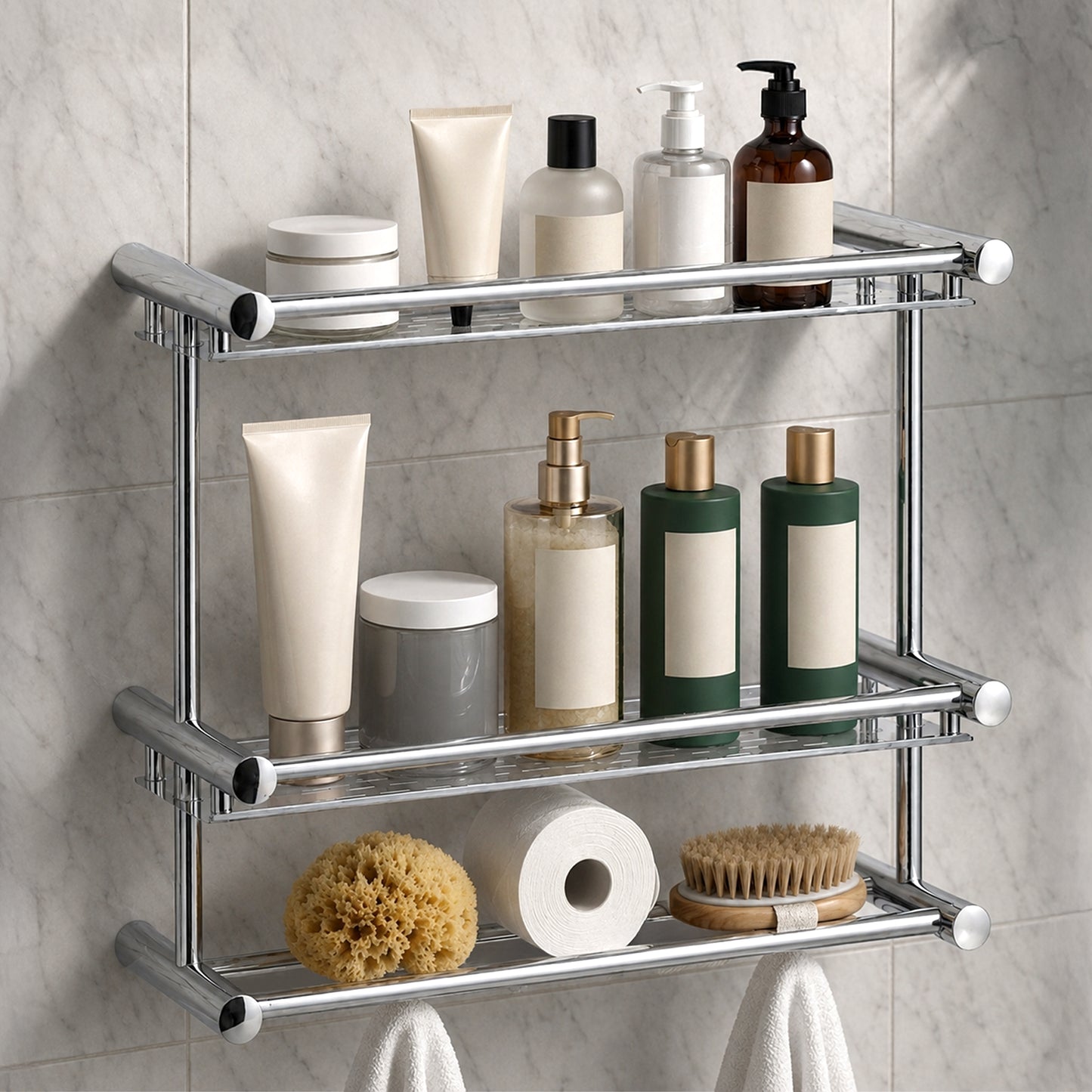 Cheer Collection Wall Mounted Shower Caddy & Towel Hooks - No Drilling Necessary