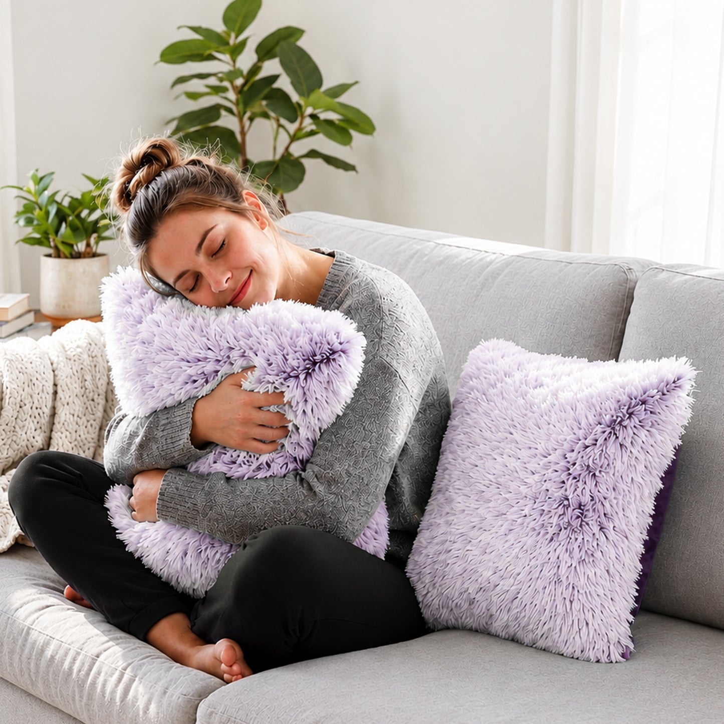 Cheer Collection Set of 2 Shaggy Long Hair Throw Pillows | Super Soft and Plush Faux Fur Accent Pillows - 18 x 18 inches