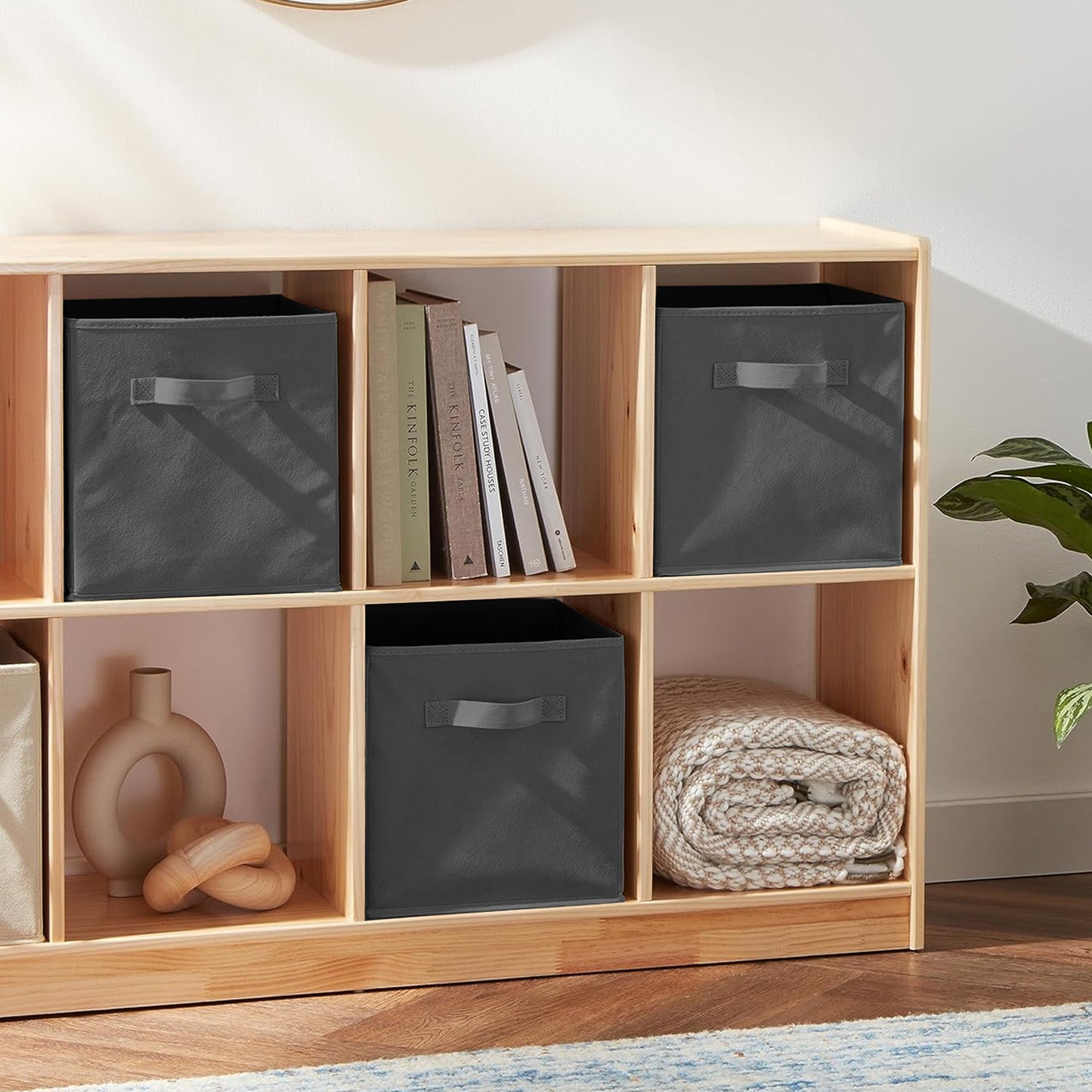 Cheer Collection Fabric Storage Cubes with Handles 6 Pack Collapsible Shelf Organizer Bins