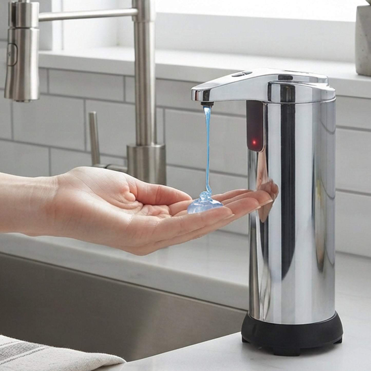 Cheer Collection Touchless Soap Dispenser with Waterproof Base and Automatic Sensor, Stainless Steel Dish Soap Dispenser for Kitchen or Bathroom
