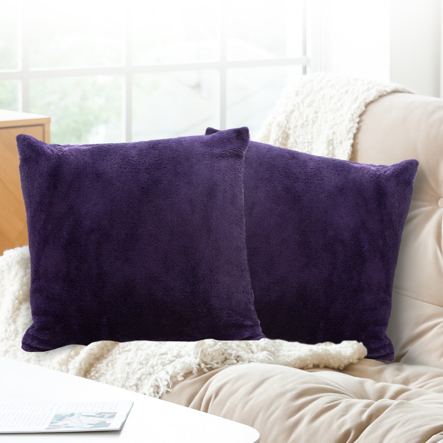 Cheer Collection Microsherpa Throw Pillow - Ultra Soft and Fluffy, Elegant Home Decor, Velvet Stylish Accent Pillows - 18" x 18" - Set of 2