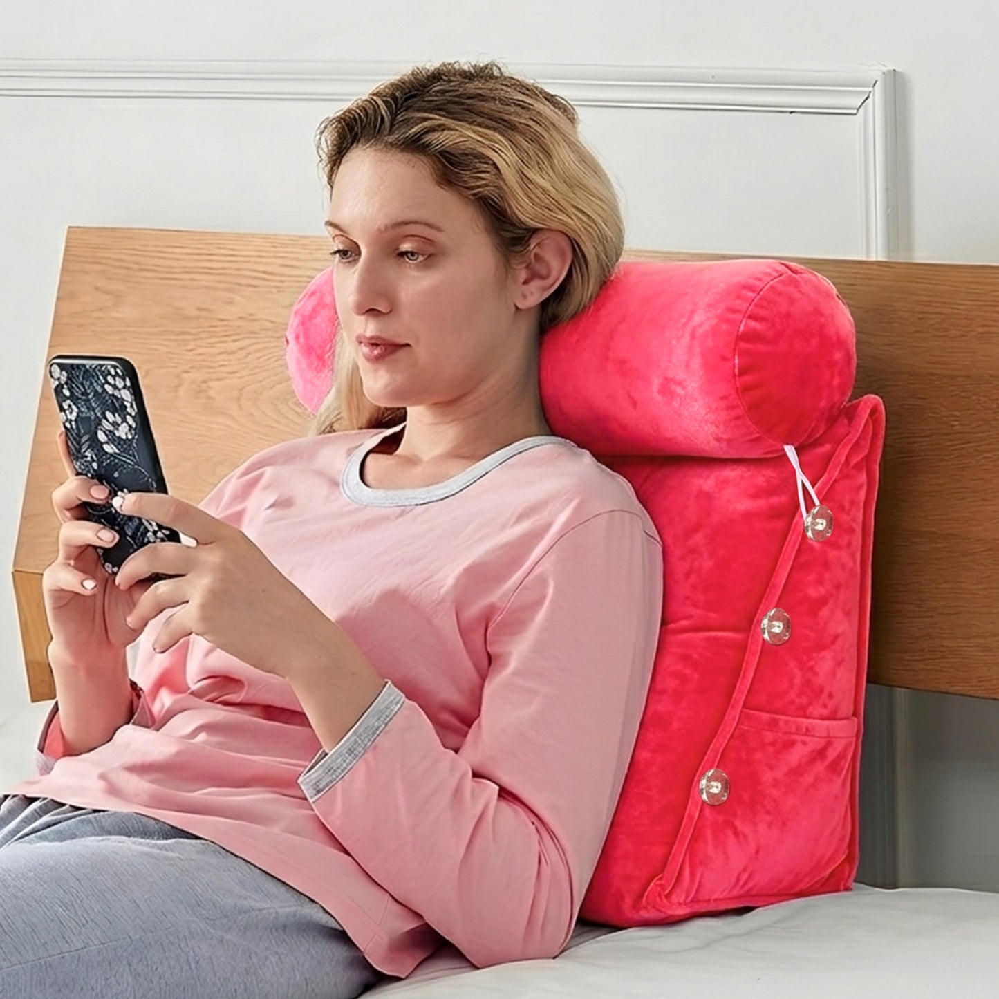 Cheer Collection Wedge Shaped Back Support Pillow and Bed Rest Cushion for Reading, Gaming, Watching - with Adjustable Neck Pillow