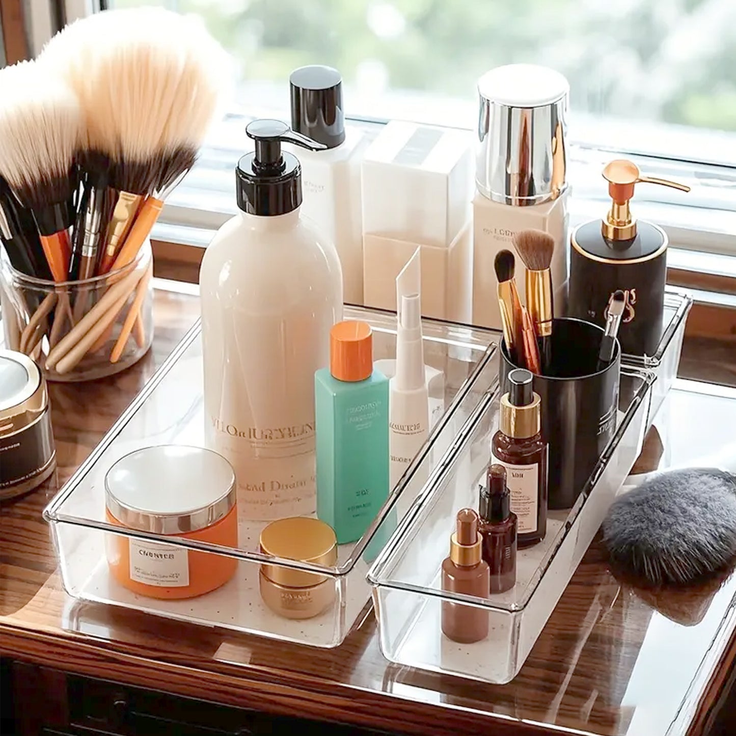 Cheer Collection 25 Piece Clear Plastic Drawer Organizer Set for Makeup, Office, Kitchen & Vanity