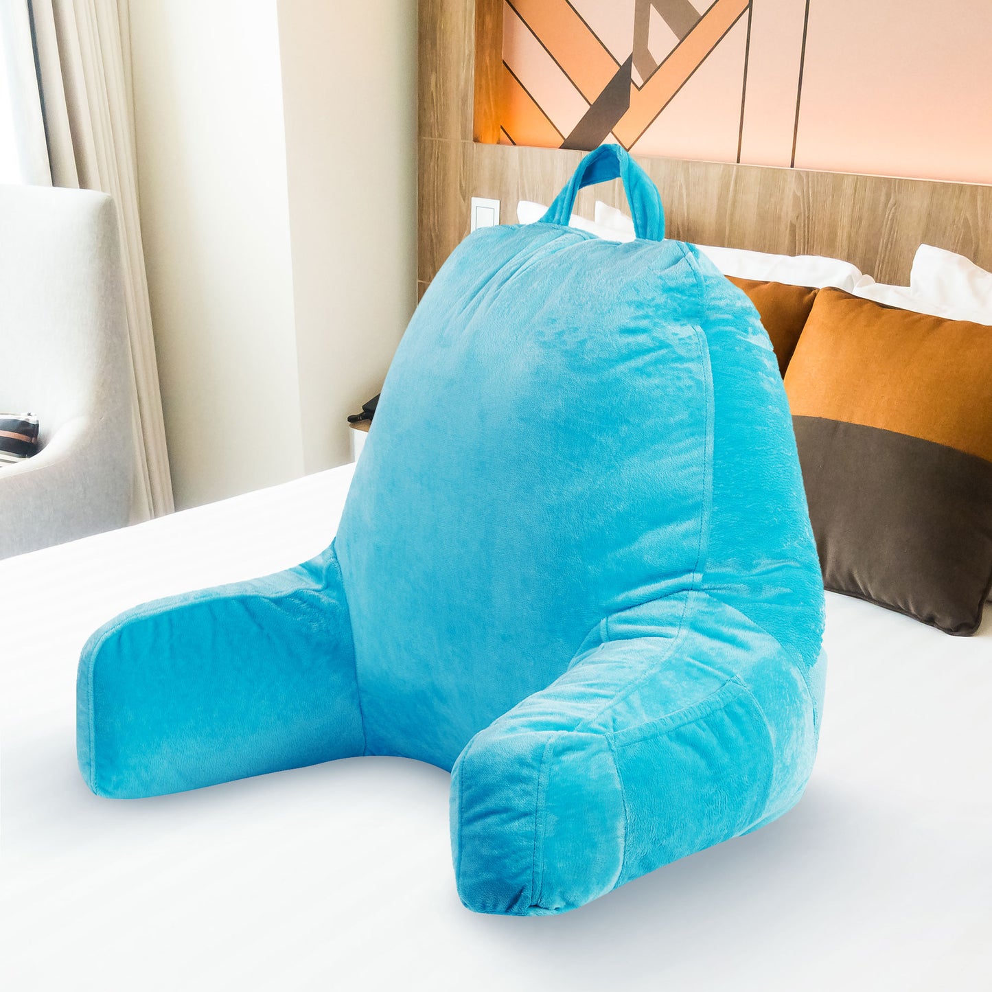 Cheer Collection Backrest Reading Pillow - Plush Fiber Filled TV and Gaming Pillow with Armrest