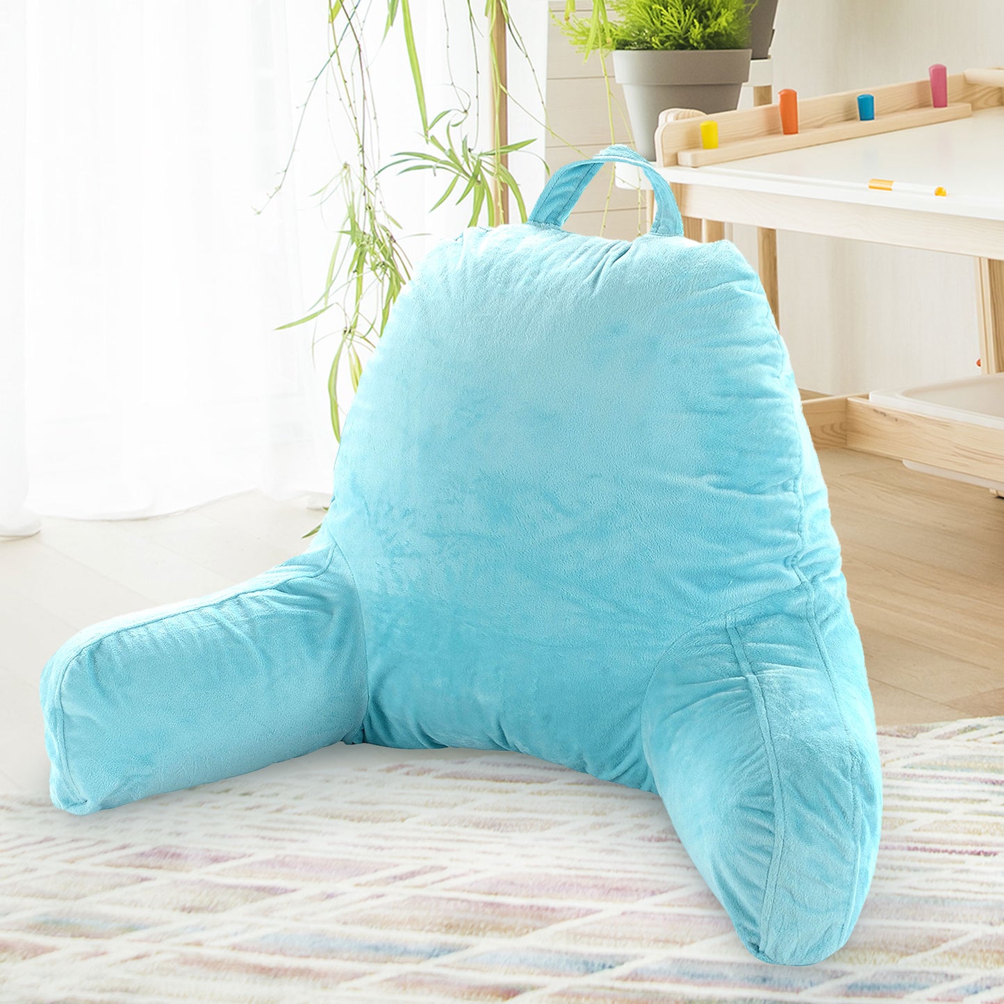 Cheer Collection Kids Size Reading and Gaming Pillow with Armrest - Plush Fiber Filled Backrest Pillow