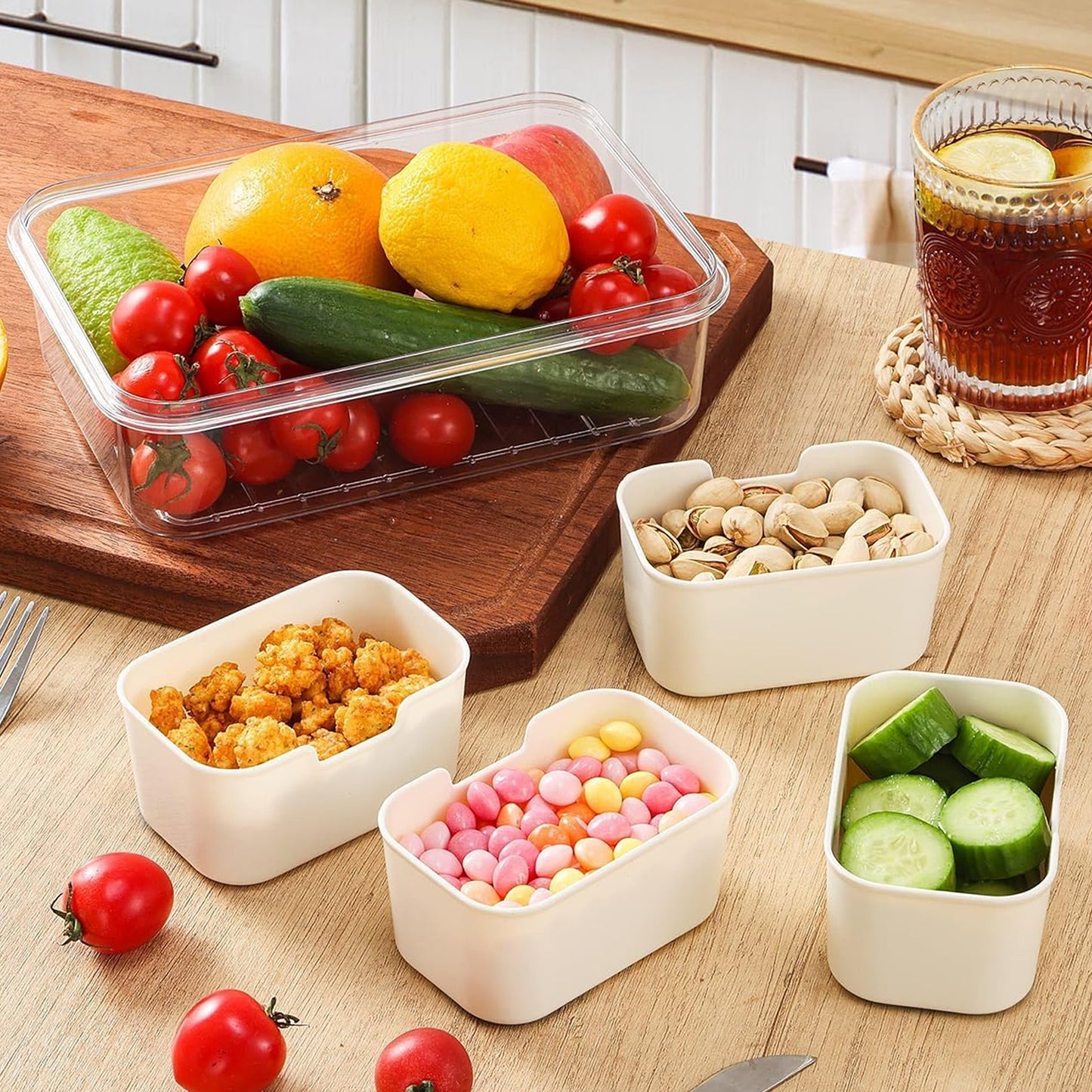 Cheer Collection 4 Compartment Airtight Food Storage Container with Nested Snack Boxes