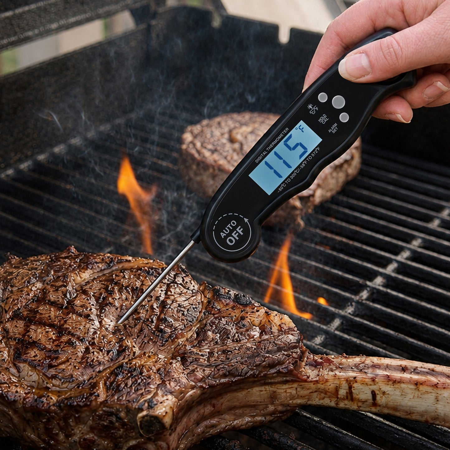 Cheer Collection Digital Meat Thermometer, Instant Read Food Thermometer with Backlight LCD Screen, Foldable Cooking Thermometer for BBQ and Kitchen