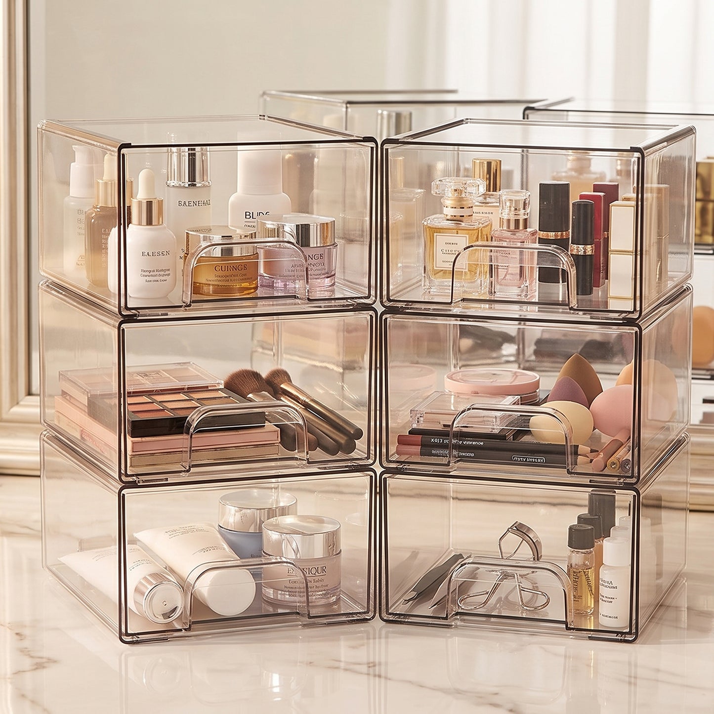 Cheer Collection Clear Stackable Storage Drawer Organizers, Set of 6