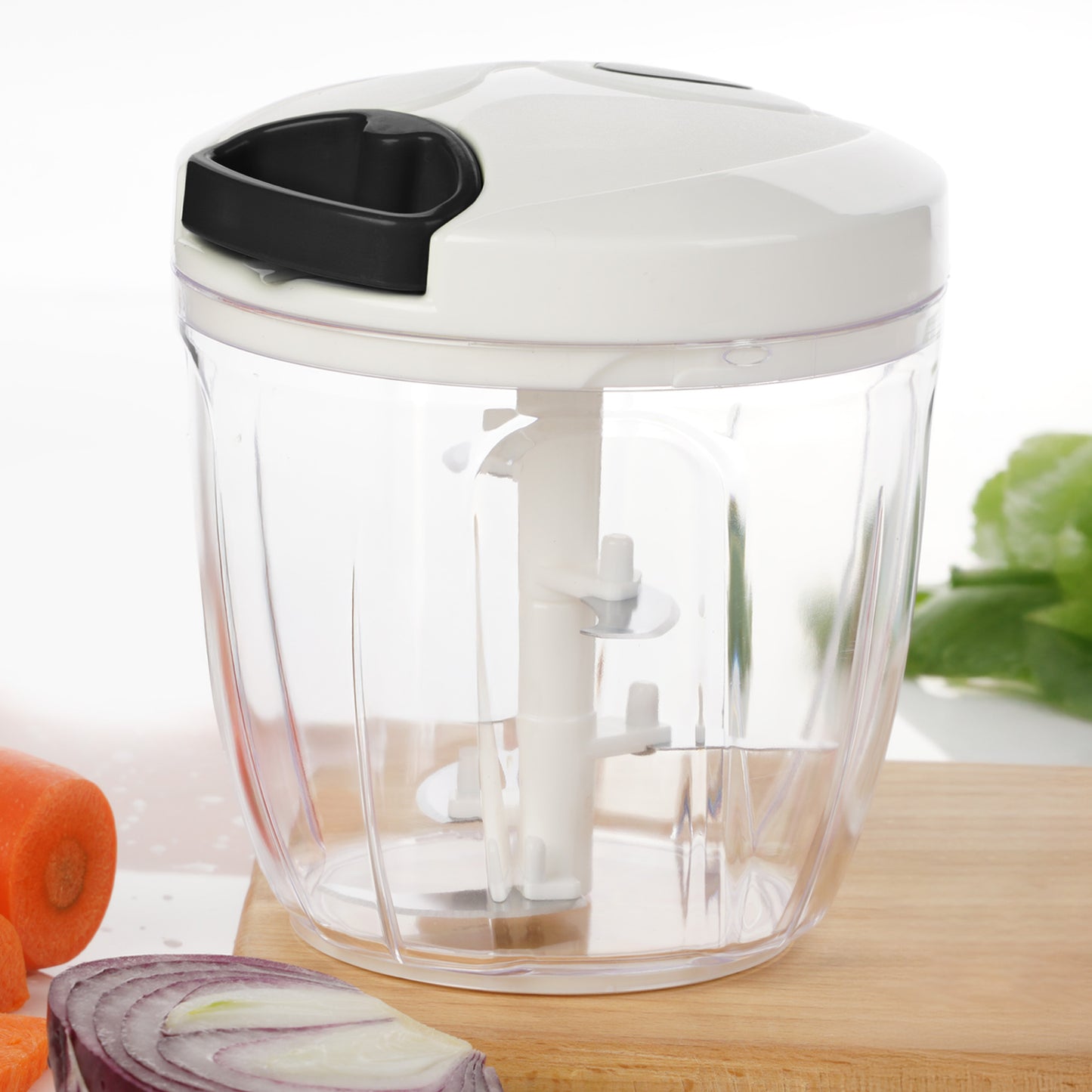 Cheer Collection Manual Vegetable Chopper with Pull String, 30oz, Black and White