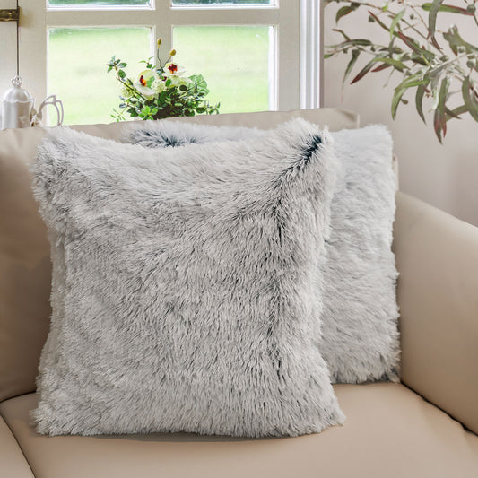 Cheer Collection Shaggy Long Hair Throw Pillows - Super Soft and Plush Faux Fur Accent Pillows - 20 x 20 inches - Set of 2