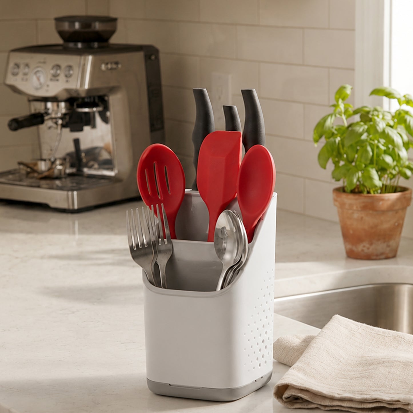 Cheer Collection Utensil Organizer Caddy and Drying Rack with Drip Tray