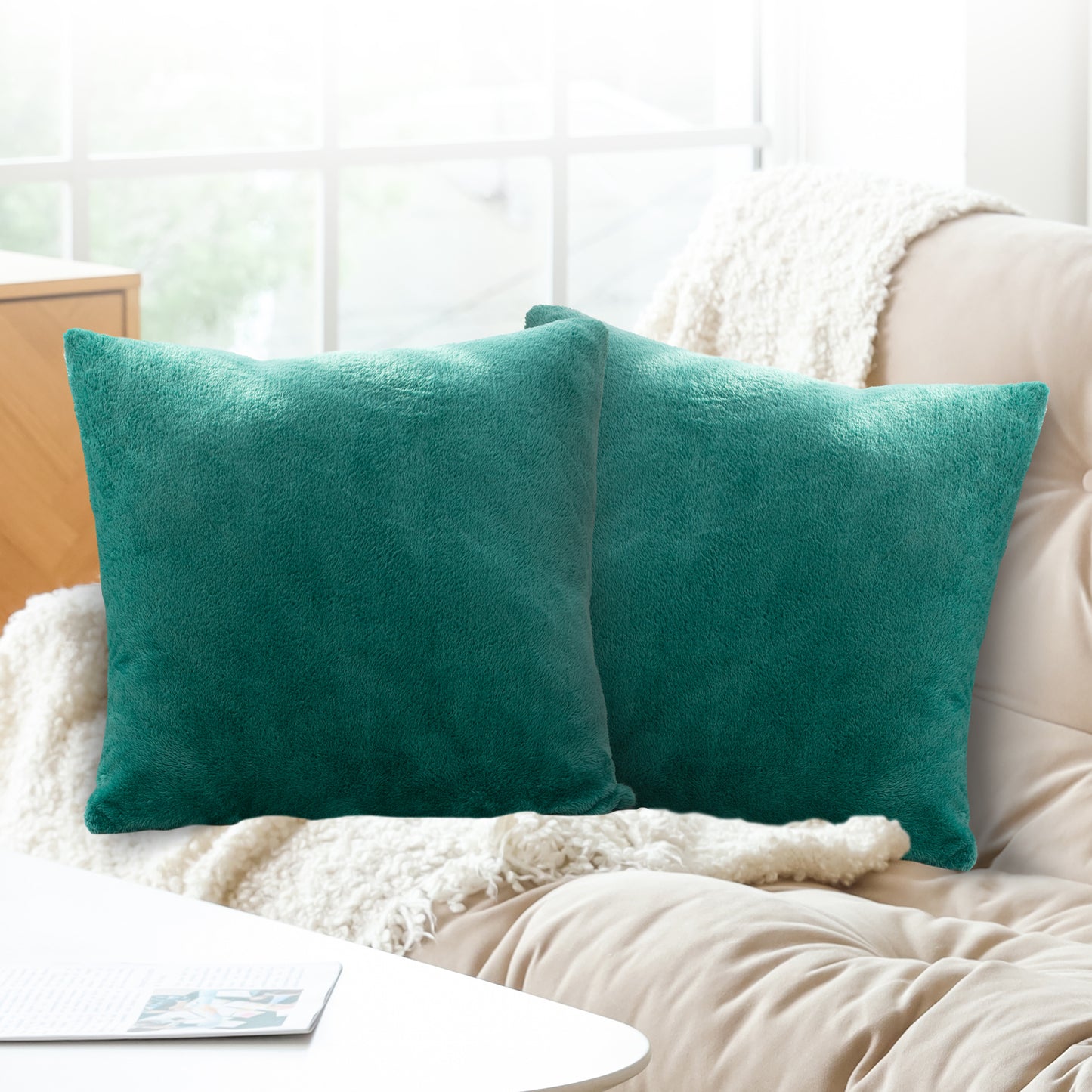 Cheer Collection Microsherpa Throw Pillow - Ultra Soft and Fluffy, Elegant Home Decor, Velvet Stylish Accent Pillows - 18" x 18" - Set of 2