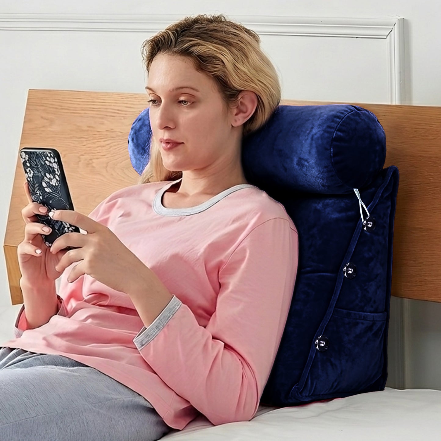 Cheer Collection Wedge Shaped Back Support Pillow and Bed Rest Cushion for Reading, Gaming, Watching - with Adjustable Neck Pillow