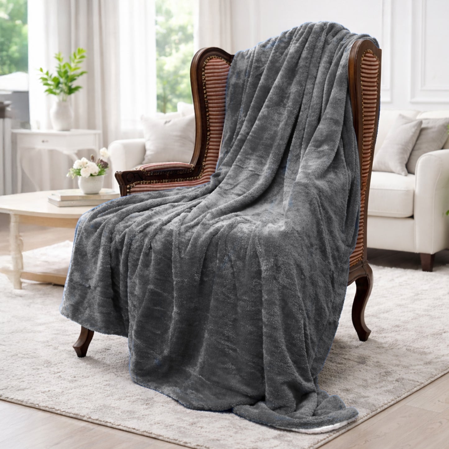 Cheer Collection Microsherpa Throw Blanket - Luxury Soft Velvet, Elegant Decorated, Stylish Accent Blanket