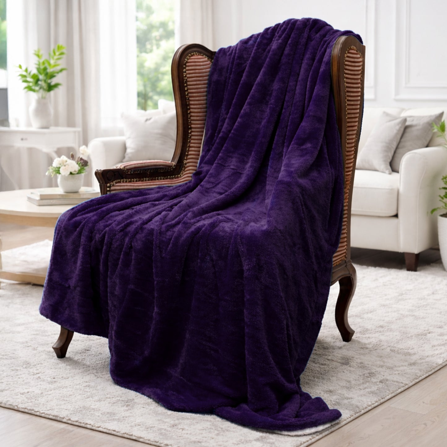 Cheer Collection Microsherpa Throw Blanket - Luxury Soft Velvet, Elegant Decorated, Stylish Accent Blanket