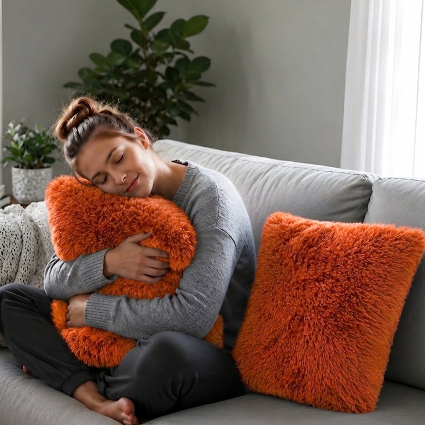 Cheer Collection Set of 2 Shaggy Long Hair Throw Pillows | Super Soft and Plush Faux Fur Accent Pillows - 18 x 18 inches