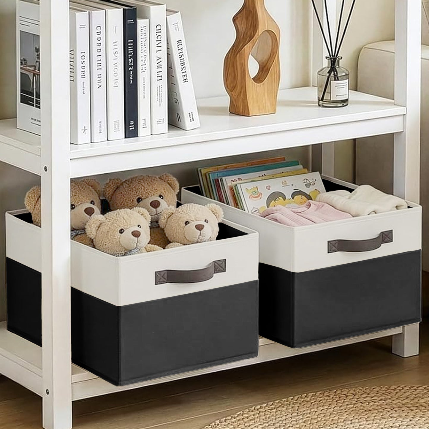 Cheer Collection 4 Pack Large Storage Baskets with Handles Collapsible Fabric Organizer Bins