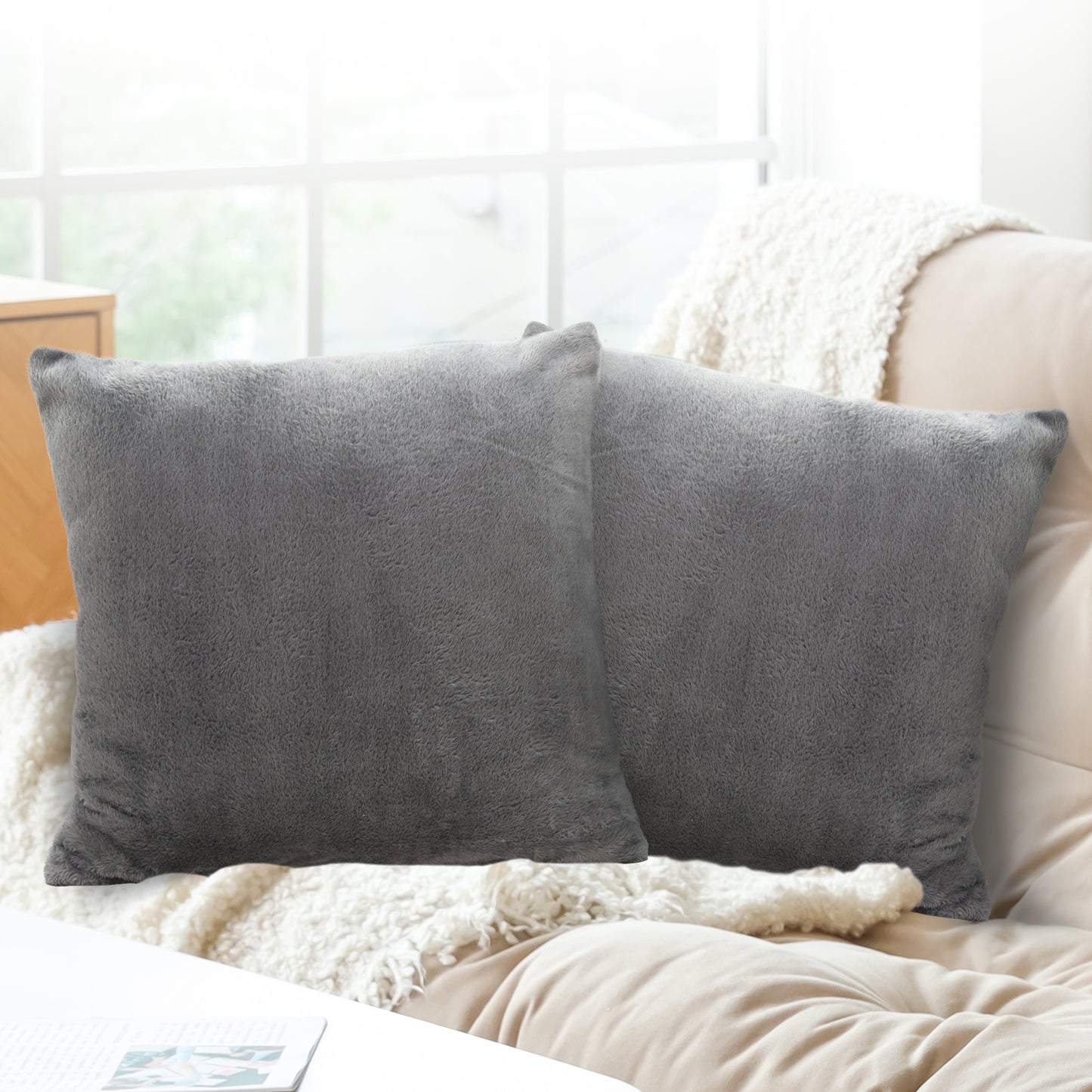Cheer Collection Microsherpa Throw Pillow - Ultra Soft and Fluffy, Elegant Home Decor, Velvet Stylish Accent Pillows - 18" x 18" - Set of 2