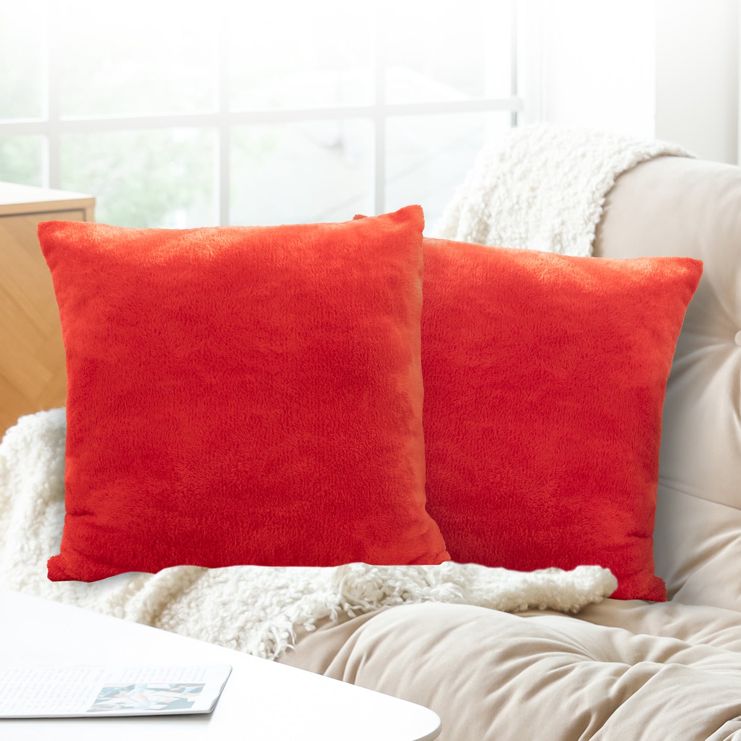 Cheer Collection Microsherpa Throw Pillow - Ultra Soft and Fluffy, Elegant Home Decor, Velvet Stylish Accent Pillows - 18" x 18" - Set of 2