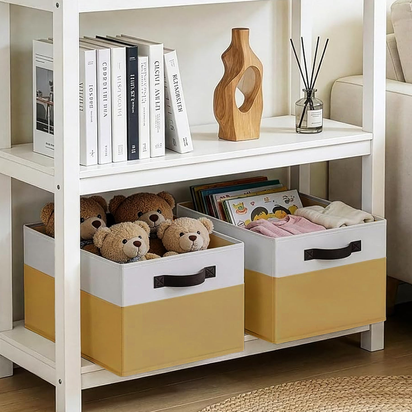 Cheer Collection 4 Pack Large Storage Baskets with Handles Collapsible Fabric Organizer Bins