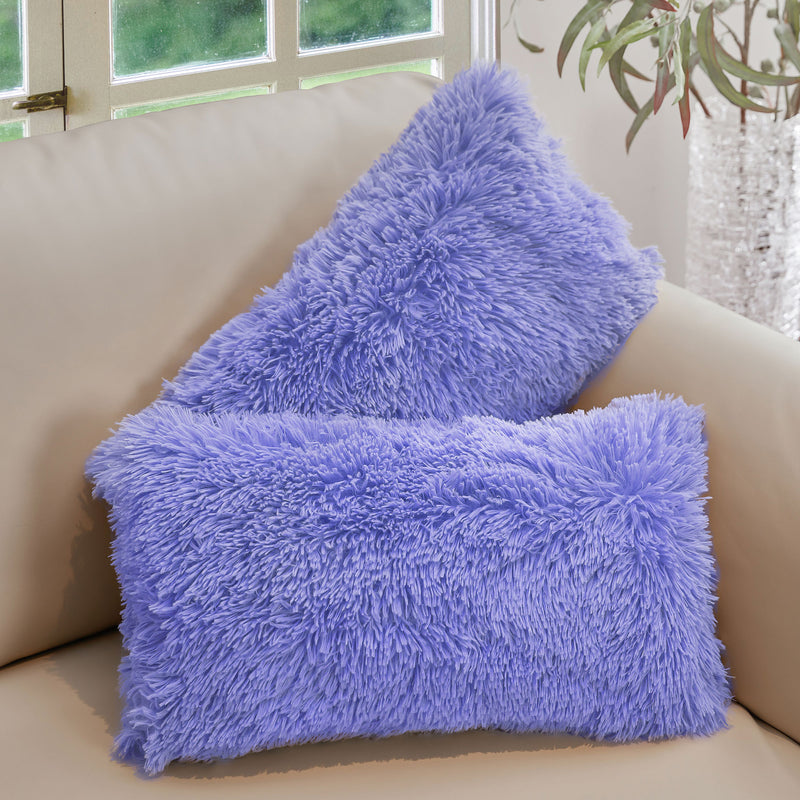 Cheer Collection  Shaggy Long Hair Throw Pillows - Super Soft and Plush Faux Fur Lumbar Accent Pillows - 12 x 20 - Set of 2