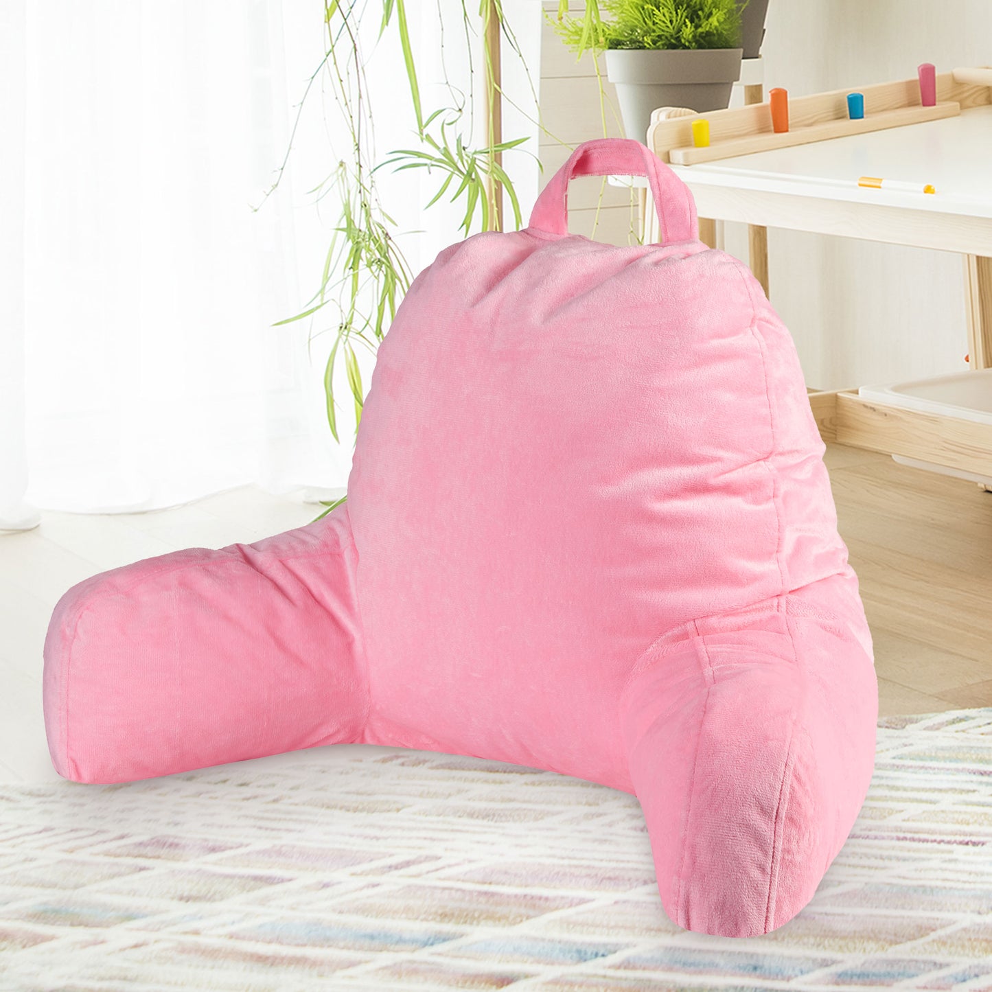 Cheer Collection Kids Size Reading and Gaming Pillow with Armrest - Plush Fiber Filled Backrest Pillow