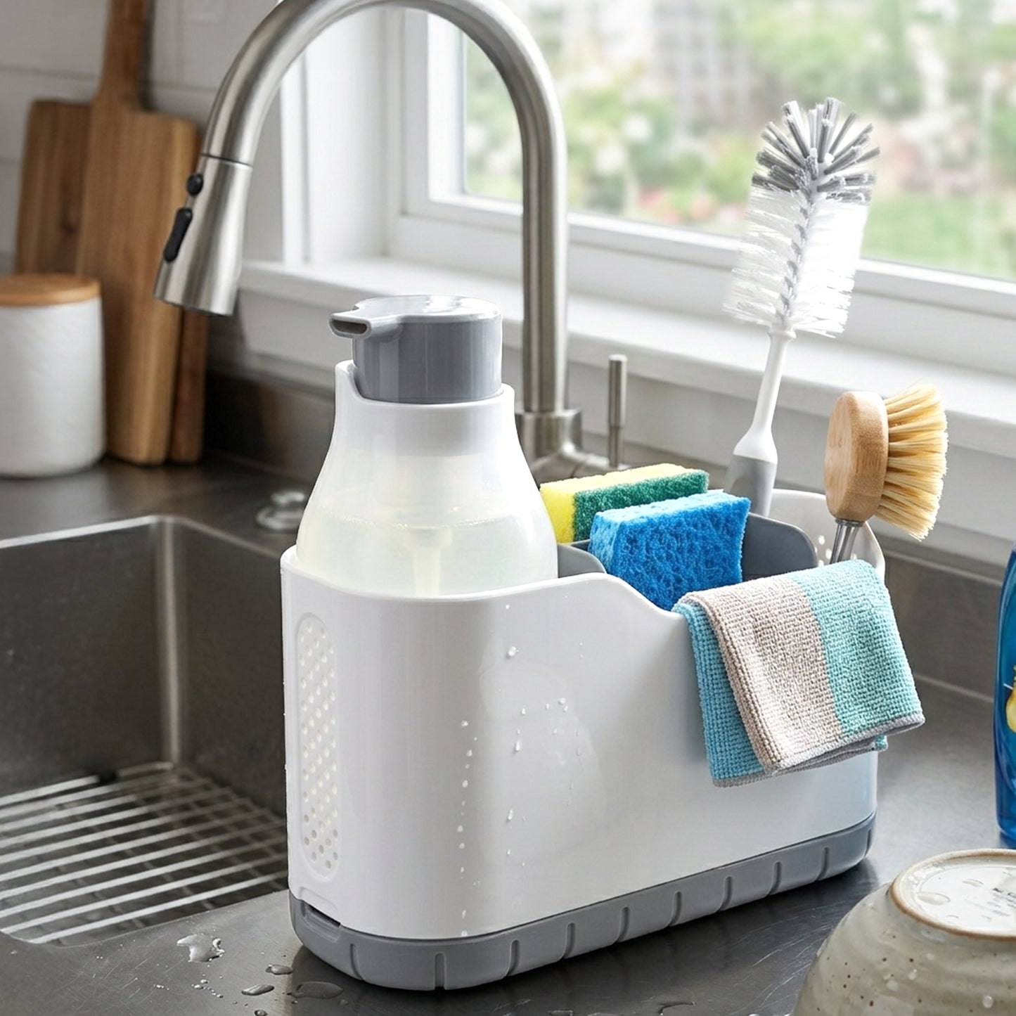 Cheer Collection Bathroom Organizer with Foaming Soap Pump & Dispenser