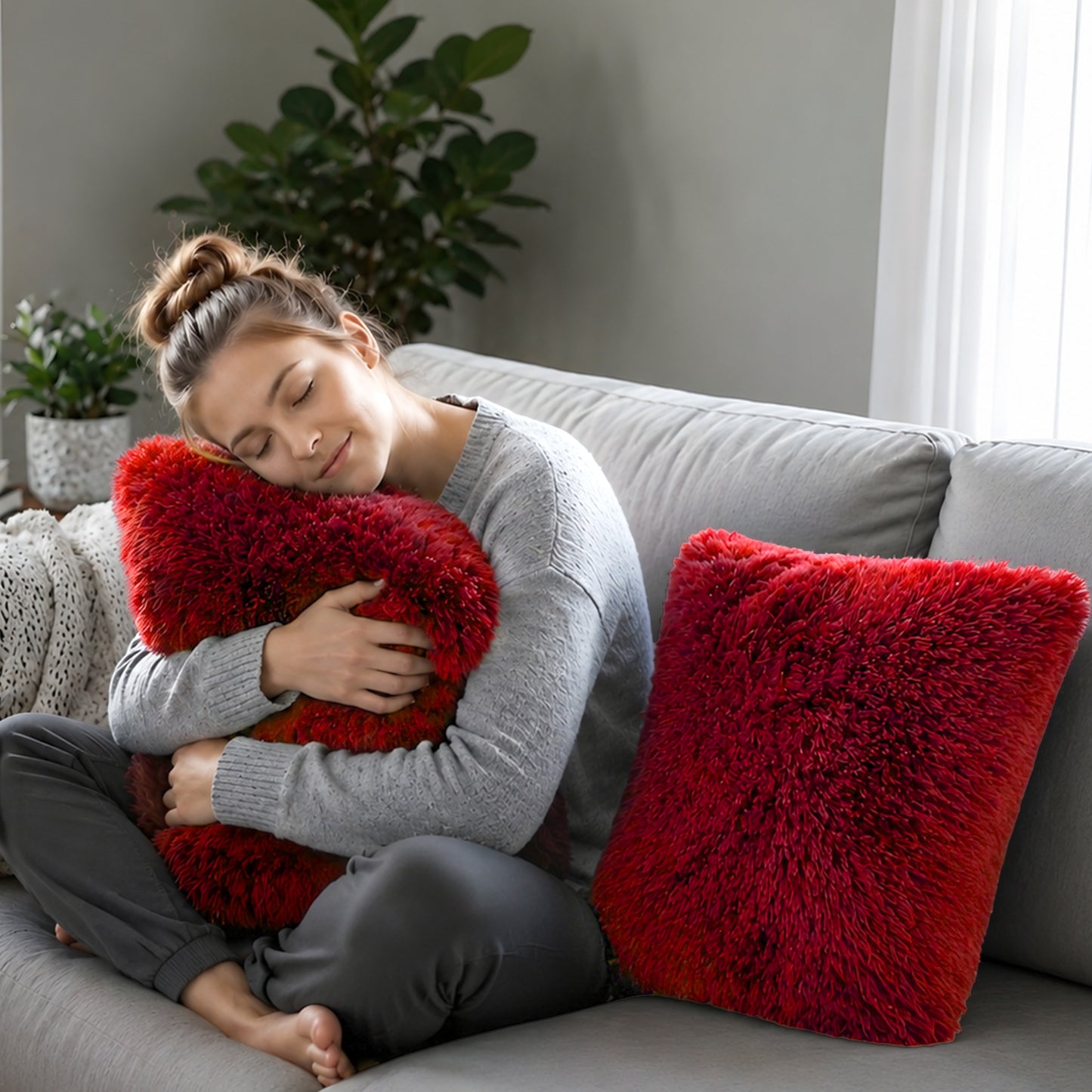 Cheer Collection Set of 2 Shaggy Long Hair Throw Pillows | Super Soft and Plush Faux Fur Accent Pillows - 18 x 18 inches