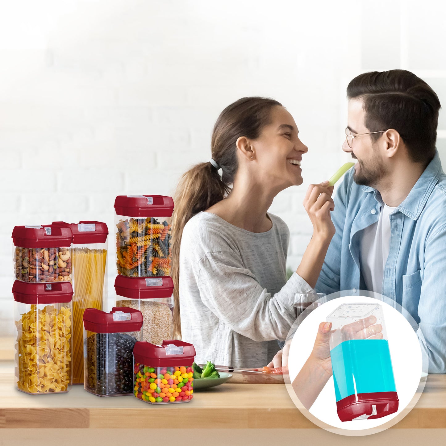 Cheer Collection Set of 7 Airtight Food Storage Containers plus Dry Erase Marker and Label - Multiple Colors Available